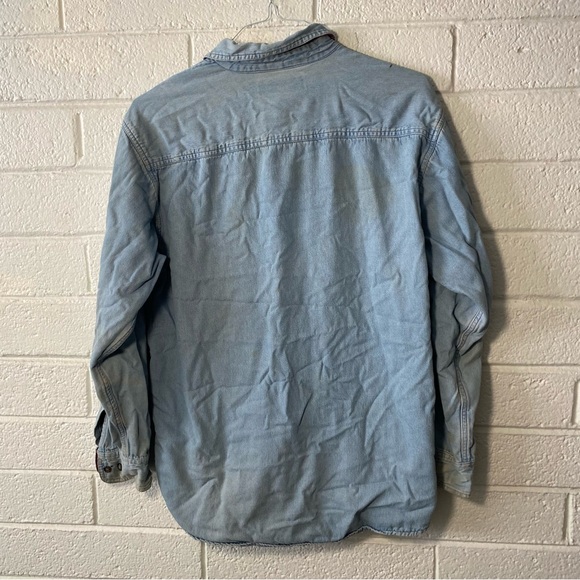 Vintage Flannel Lined Denim Button Up Jean Shirt Shacket Trails End Distressed L - Picture 7 of 11